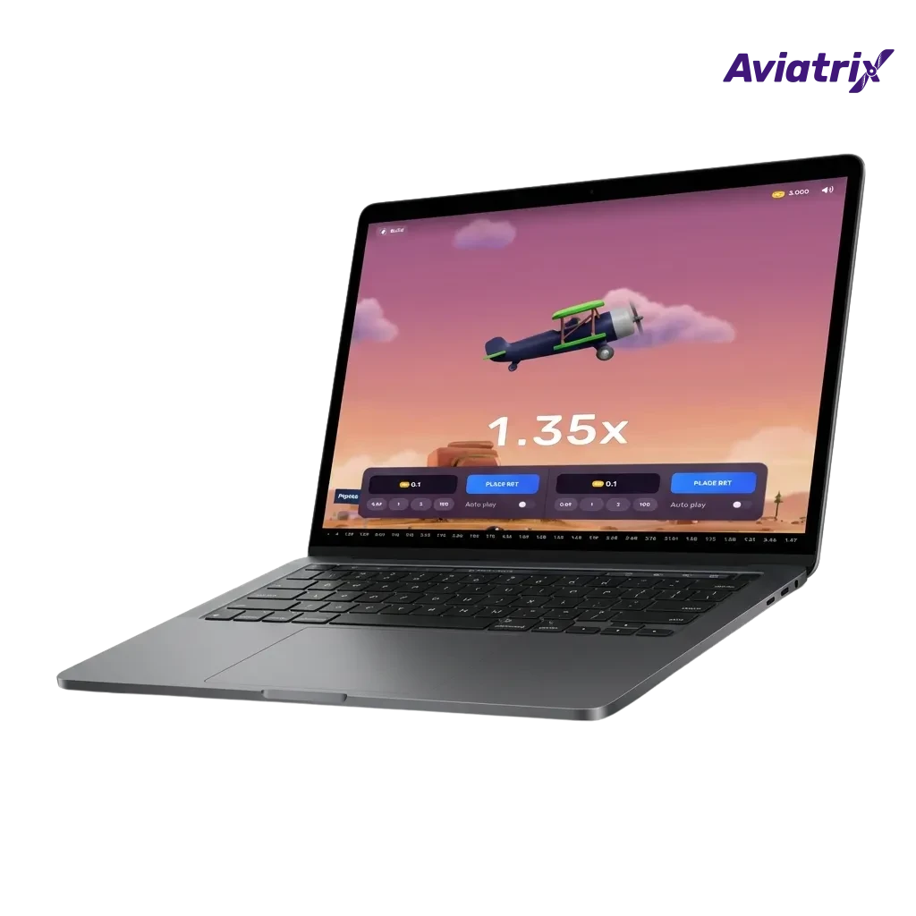 Aviatrix crash game demo screen with rising aircraft, bet controls, and multiplier chart for practice play
