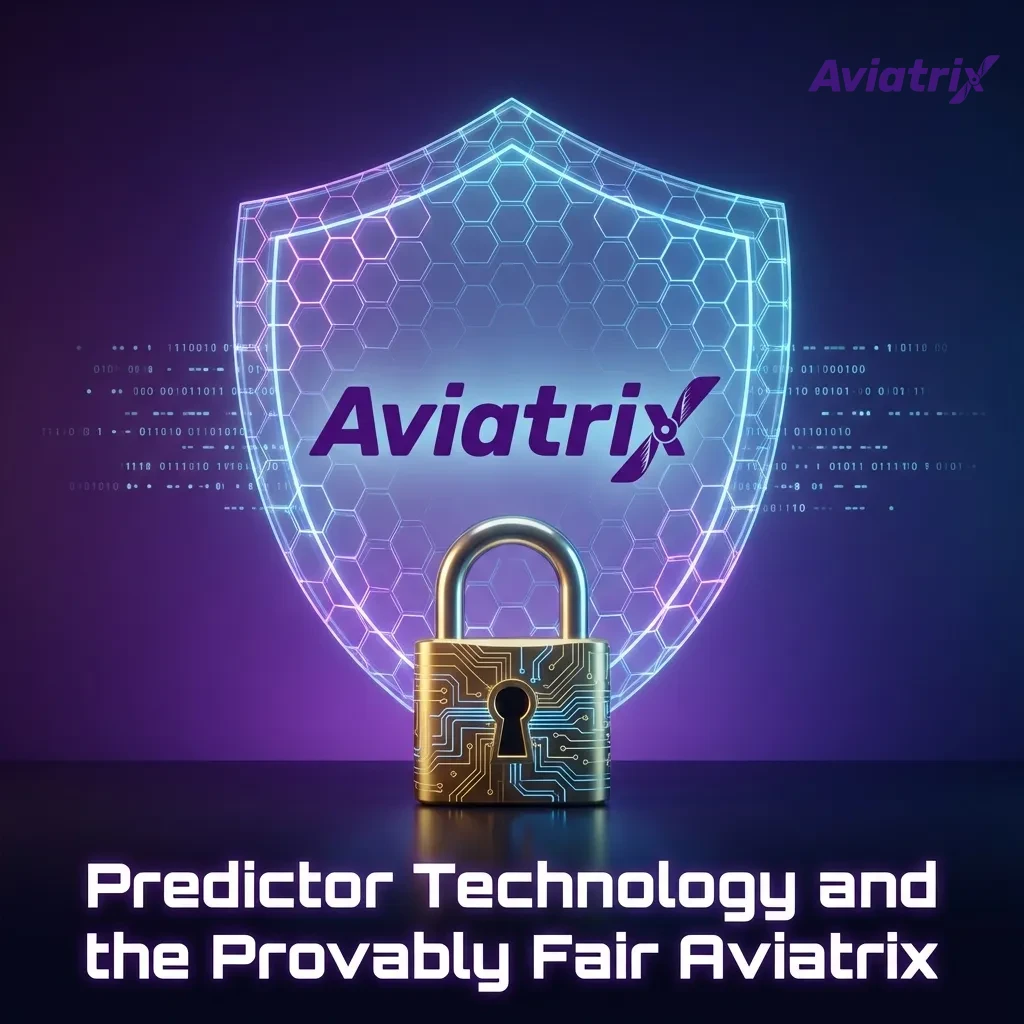 Illustration of Aviatrix game with cryptographic hashes and warning text about predictor apps and provably fair random crash results