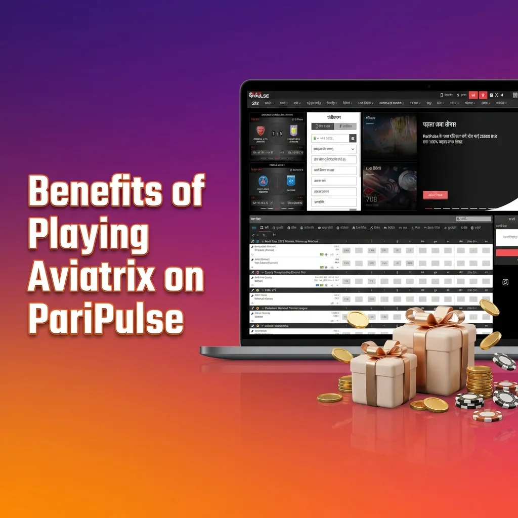Infographic titled “Benefits of Playing Aviatrix on PariPulse” showing key RTP, stats, chat, multi-bet, and fast India payments