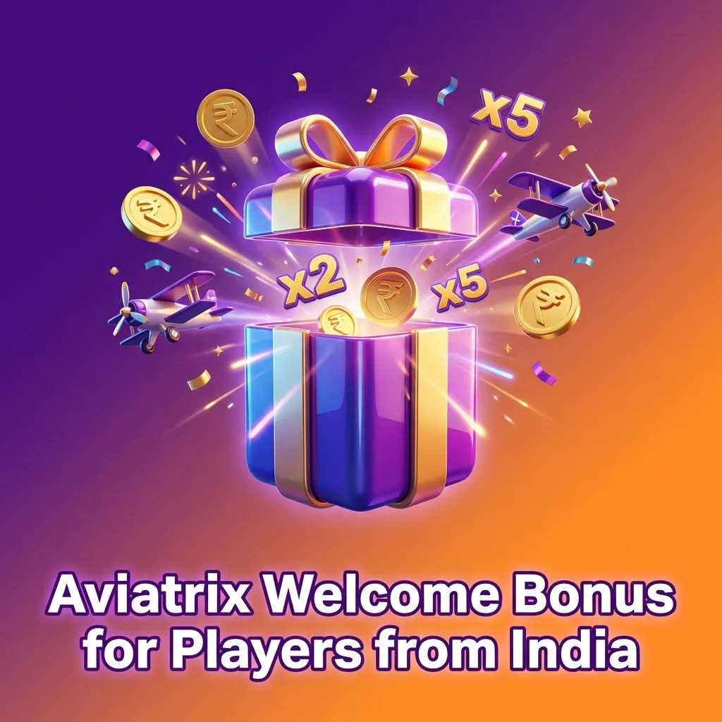 Banner for Indian players showing Aviatrix welcome bonus: 200% up to ₹100,000 on first casino deposit, with key steps listed