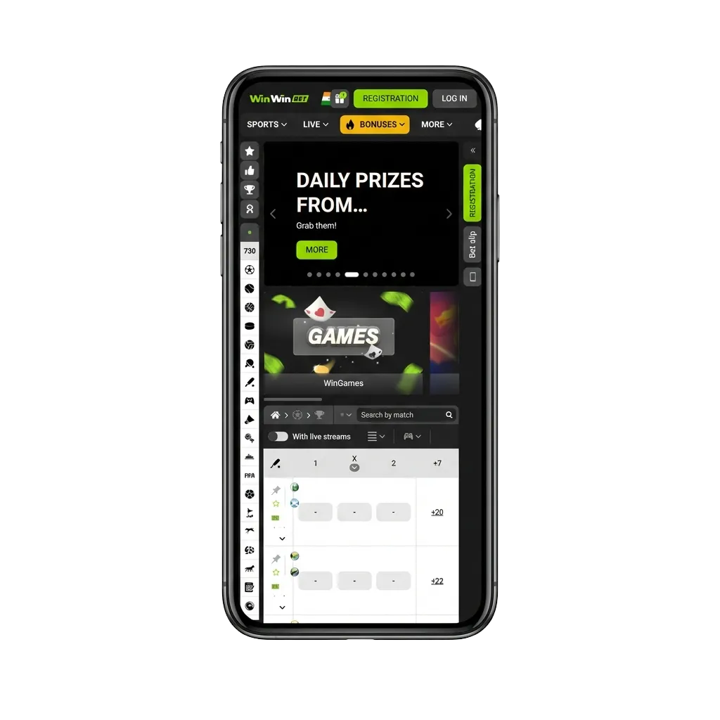 Smartphone screen showing WinWin Aviatrix crash game app with betting, cash out buttons and balance on a clean mobile interface