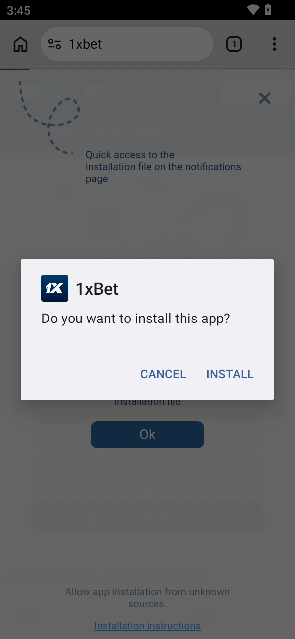 Run the downloaded file to install the 1xBet Aviatrix Android app.