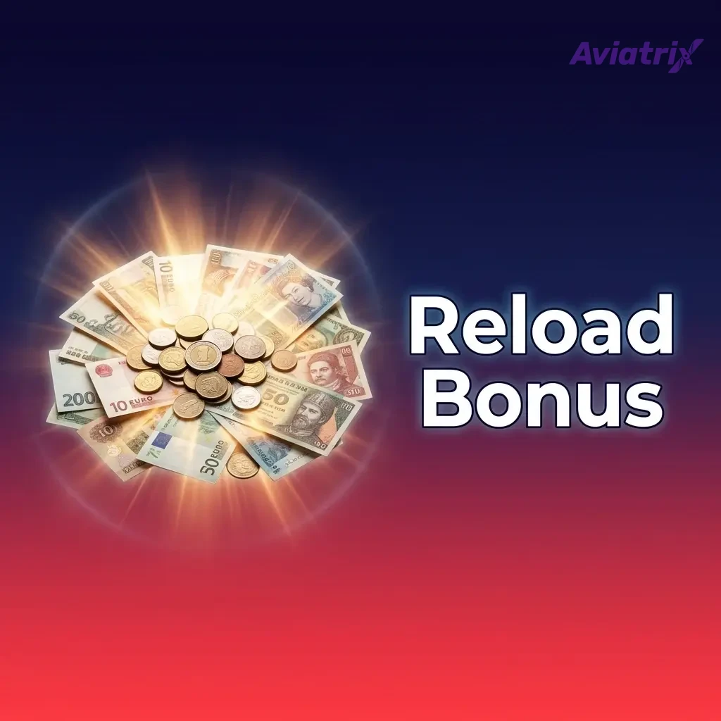 Reload bonus promotion for repeat deposits, helping Aviatrix players top up bankroll for evening or weekend gaming